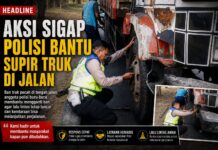 “Aipda Ikhwan Restianto Sigap Bantu Truk Pecah Ban di Tengah Padatnya Lalu Lintas”