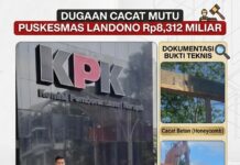 “DUGAAN CACAT MUTU PROYEK REHAB BERAT PUSKESMAS LANDONO Rp8,312 MILIAR, PB HMI MPO DESAK KPK RI PERIKSA CV GAUNG ANGKASA SEJAHTERA DAN PPK”