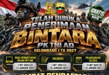 Telah resmi dibuka pendaftaran penerimaan Bintara PK TNI AD Gelombang I TA 2027.penerimaan ini merupakan peluang bagi pemuda/i yang ingin mewujudkan cita -citanya dan berkarir menjadi anggota TNI.”